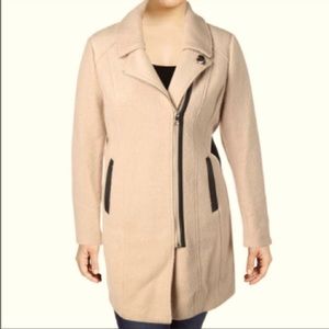 NWT Karl Lagerfeld Blush/Tan Wool Blend Coat w/ Leather Trim Women’s Size Medium